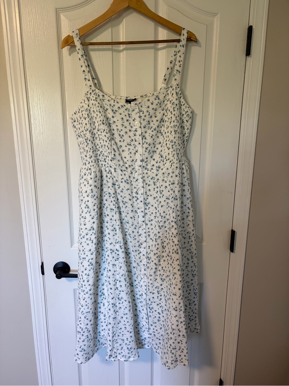 Torrid White Midi Dress with Blue Floral Print